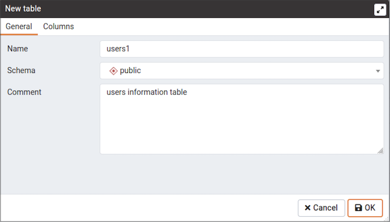 ERD Tool - Table Dialog
