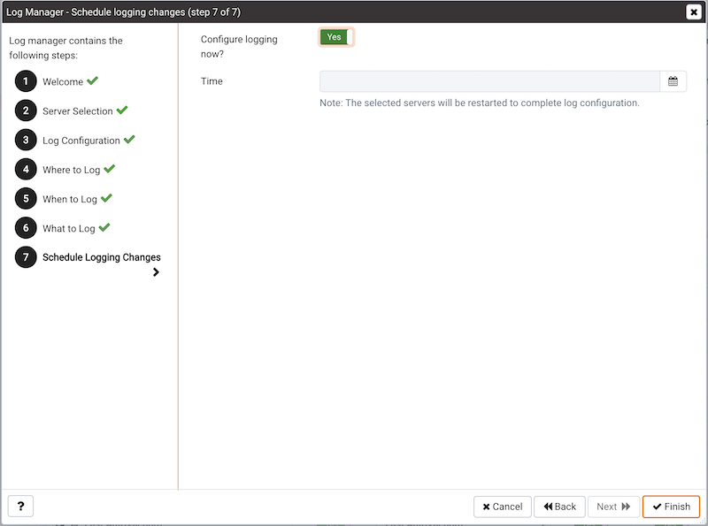 The Schedule Logging Changes dialog