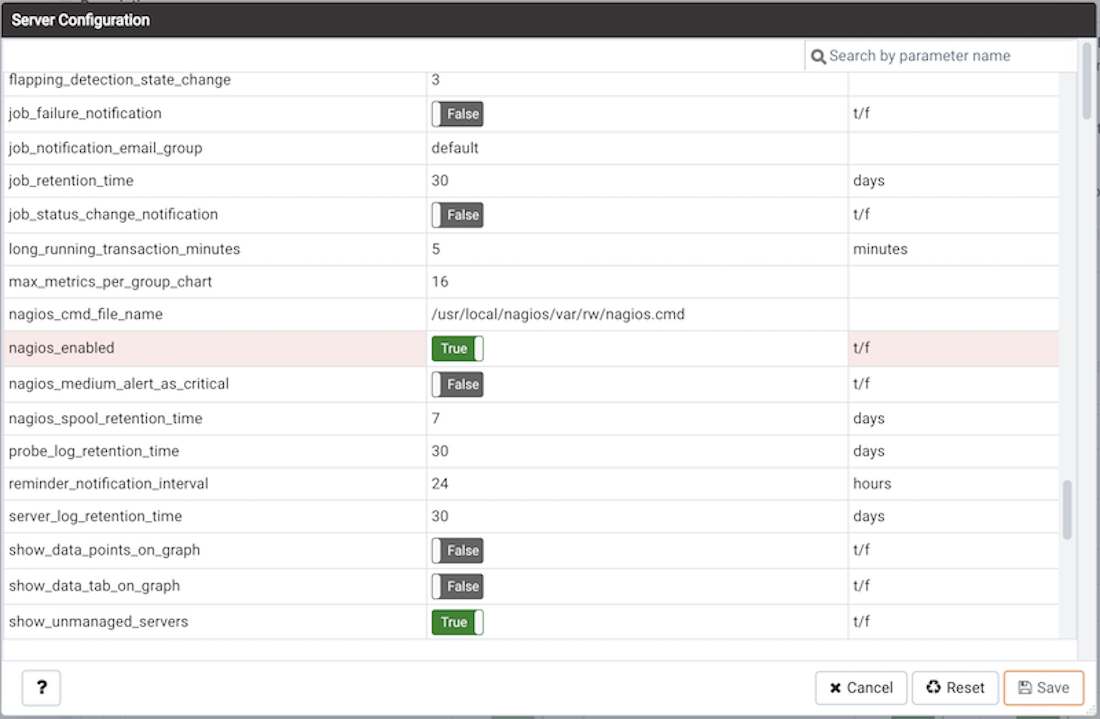 Specify Nagios properties in the Server Configuration dialog