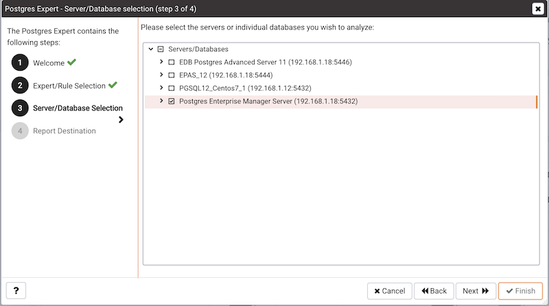 The Servers/Databases dialog