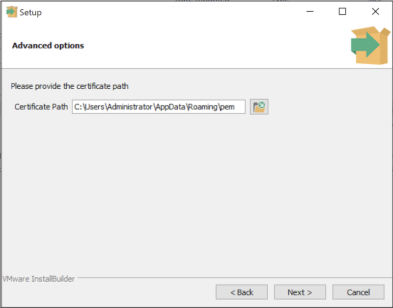 PEM Agent Wizard - Advanced Options - Certificate Path dialog