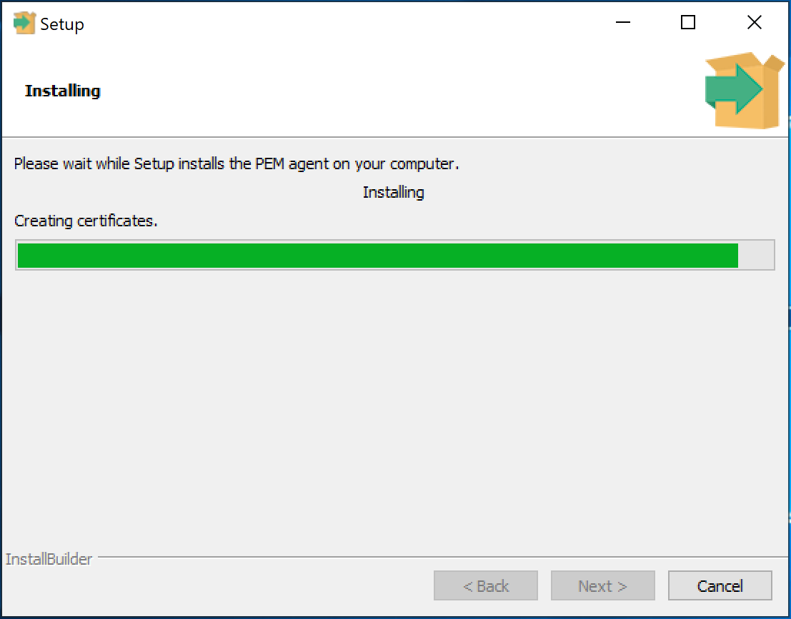 PEM Agent Wizard - Installation in progress