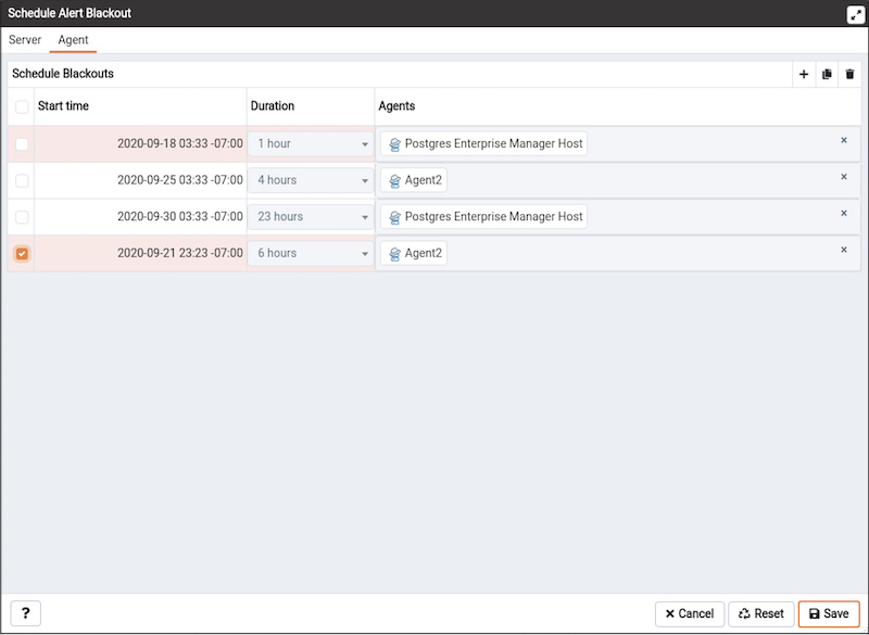 Schedule Alert Blackout - Agent tab