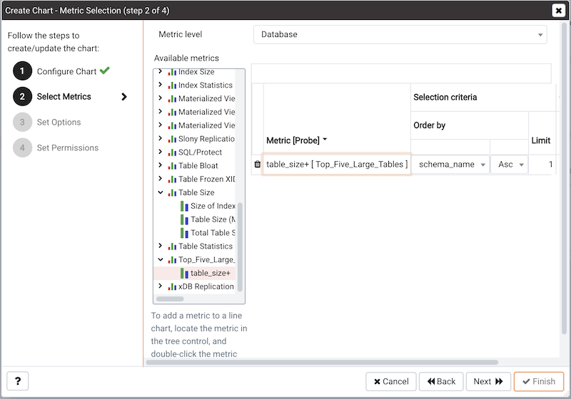 Specifying the metrics that will be displayed
