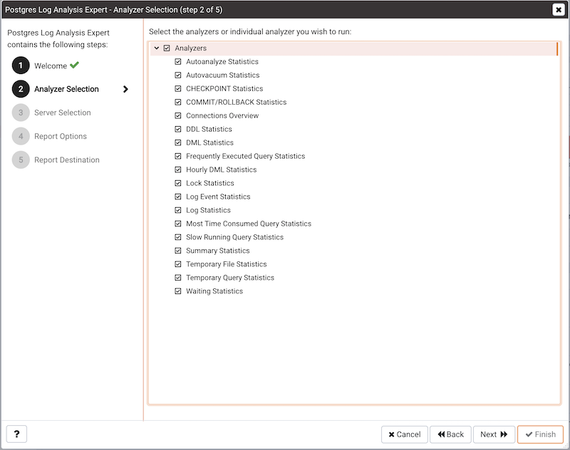 The Analyzer selection dialog