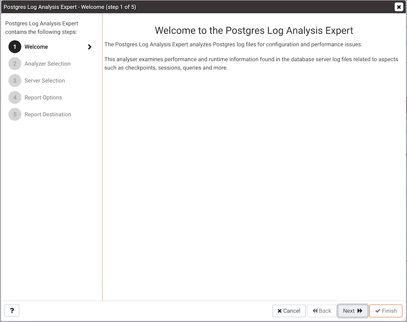 The Log Analysis Expert Welcome dialog