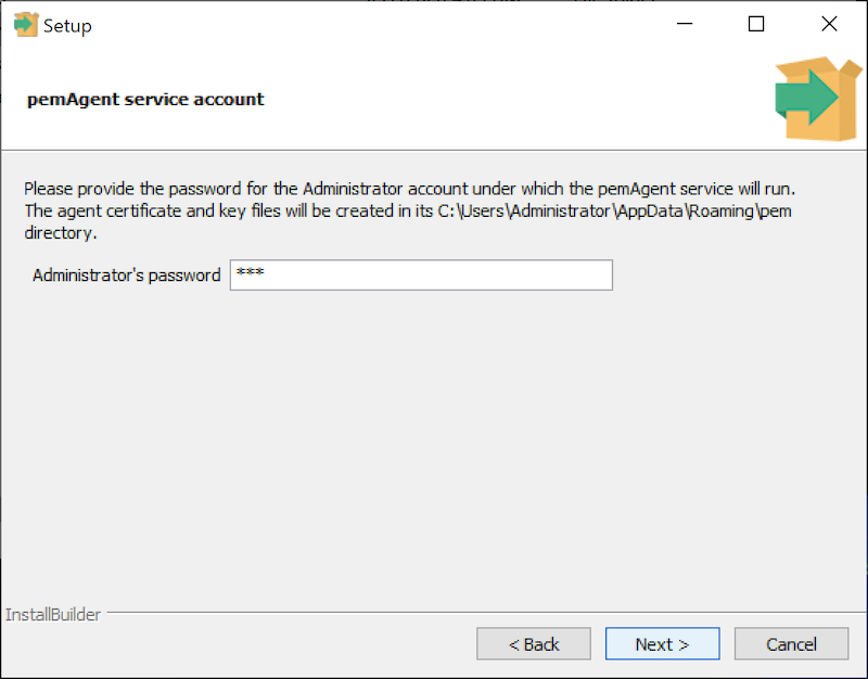 PEM Server Wizard - PEM Agent Service Account - Administrator’s Password