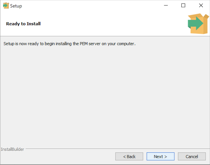 PEM Server Wizard - Ready to Install dialog