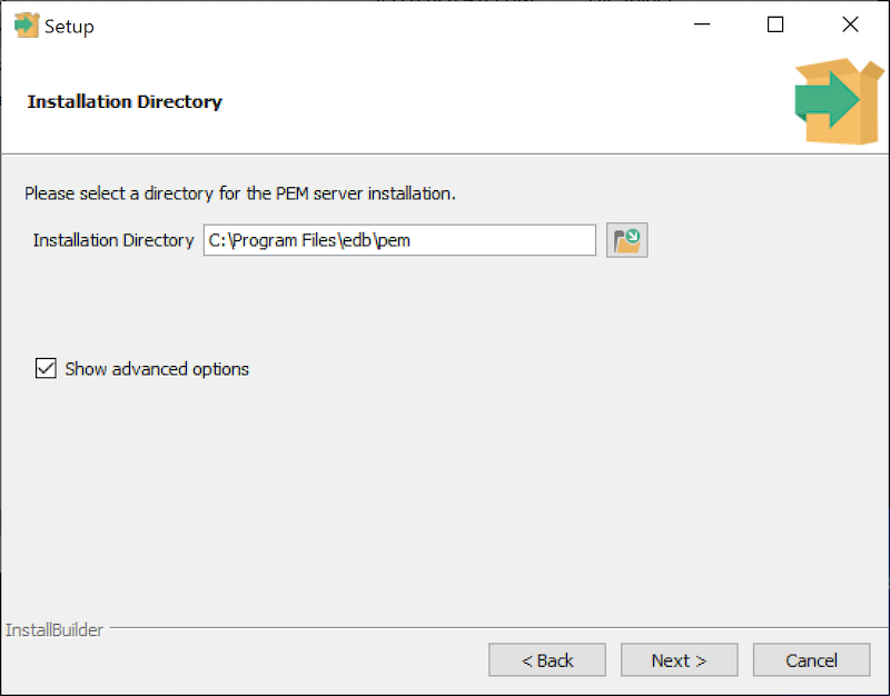 PEM Server Wizard - Installation Directory dialog