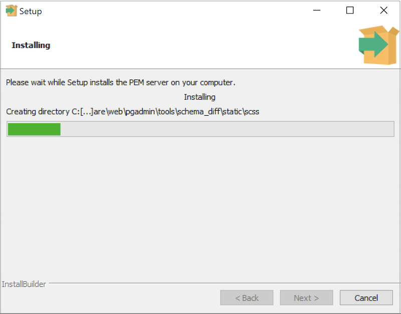 PEM Server Wizard - Installation in progress