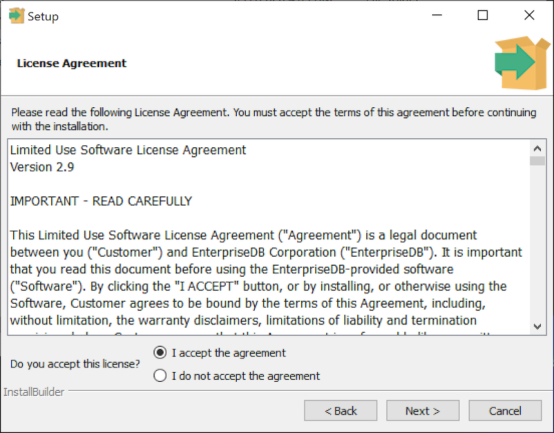 PEM Server Wizard - License Agreement dialog