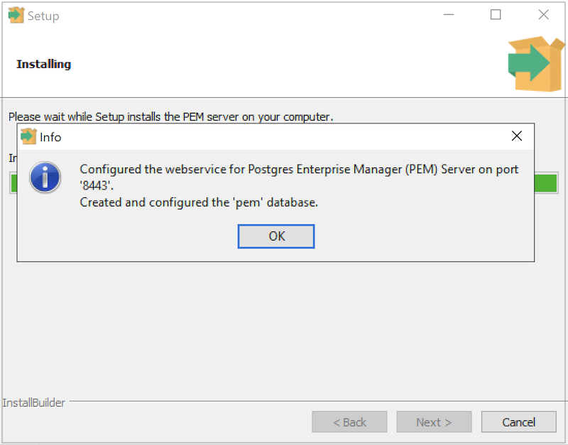 PEM Server Wizard - pem database created