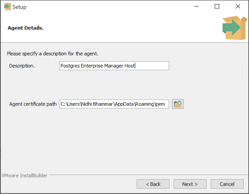 PEM Server Wizard - Agent Description and Certificate Path dialog