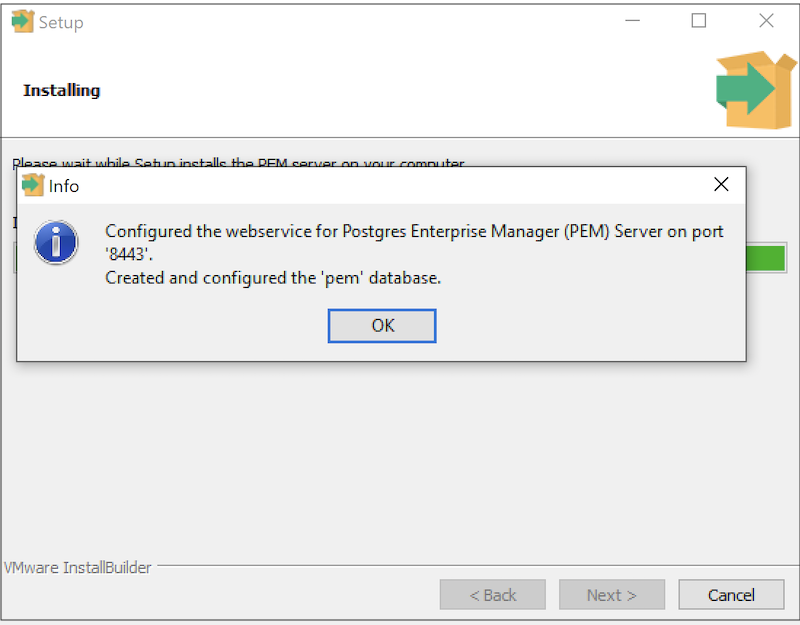 PEM Server Wizard - pem database created