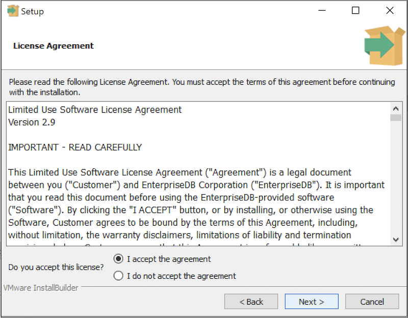 PEM Server Wizard - License Agreement dialog
