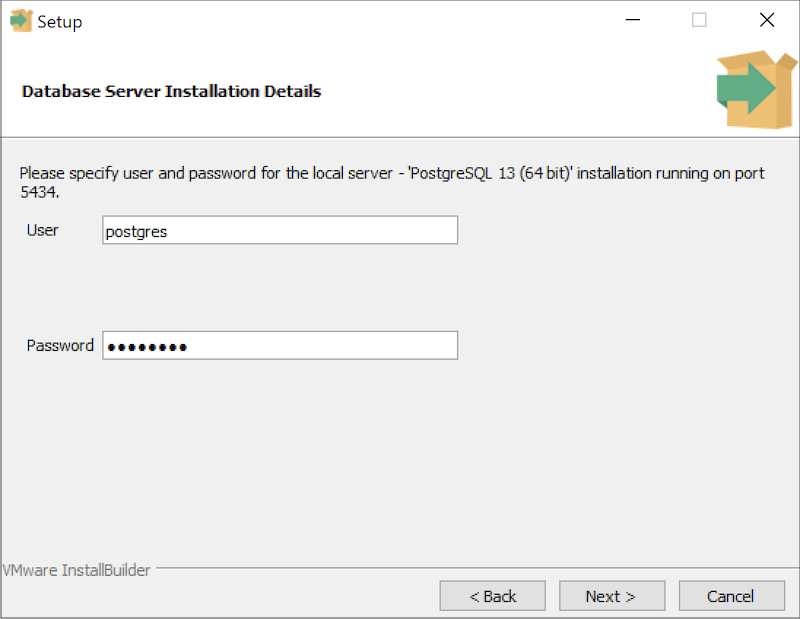 PEM Server Wizard - Database Server Installation details dialog