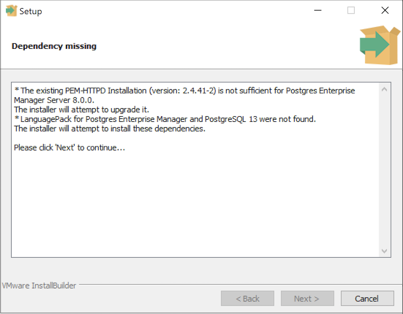 PEM Server Wizard - Dependencies check dialog