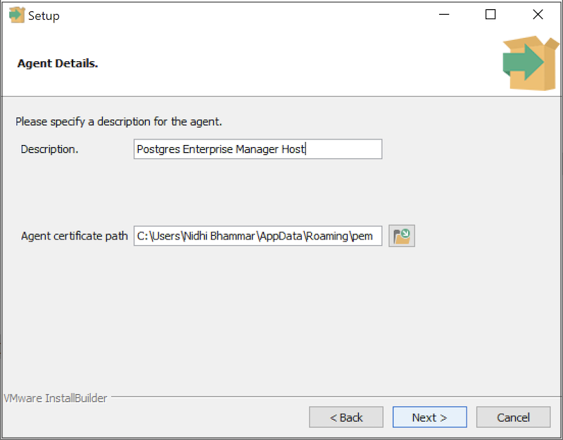PEM Server Wizard - Agent Description and Certificate Path dialog