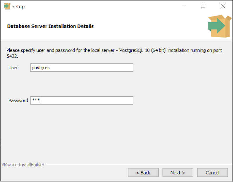 PEM Server Wizard - Database Server Installation Details dialog
