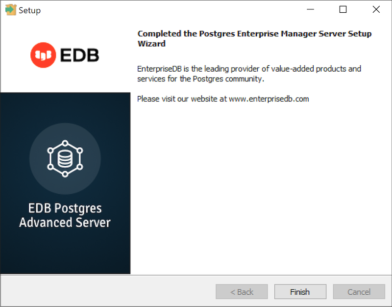 PEM server Wizard - Finish Installation dialog