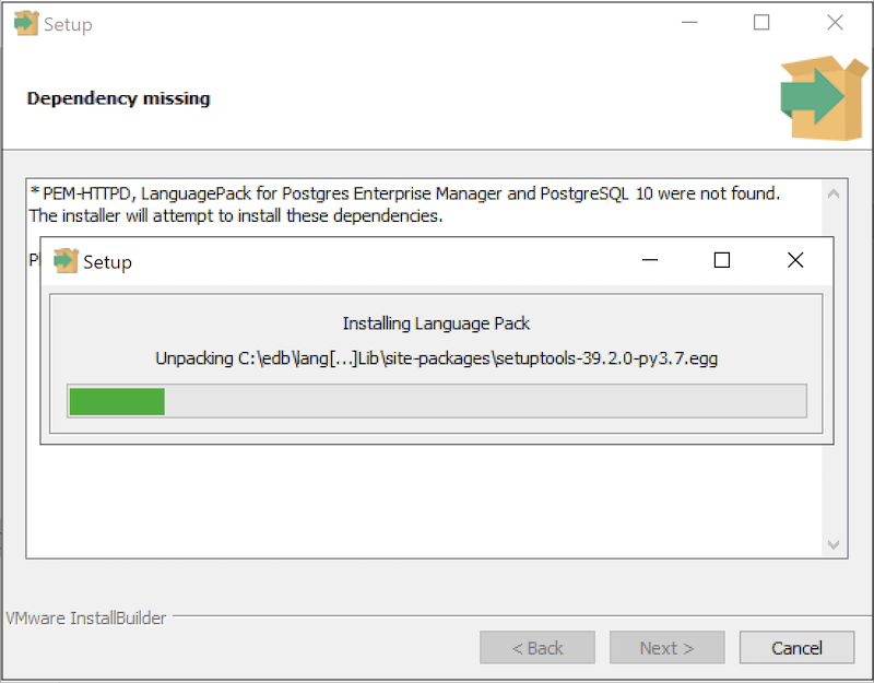 PEM Server Wizard - Installing LanguagePack