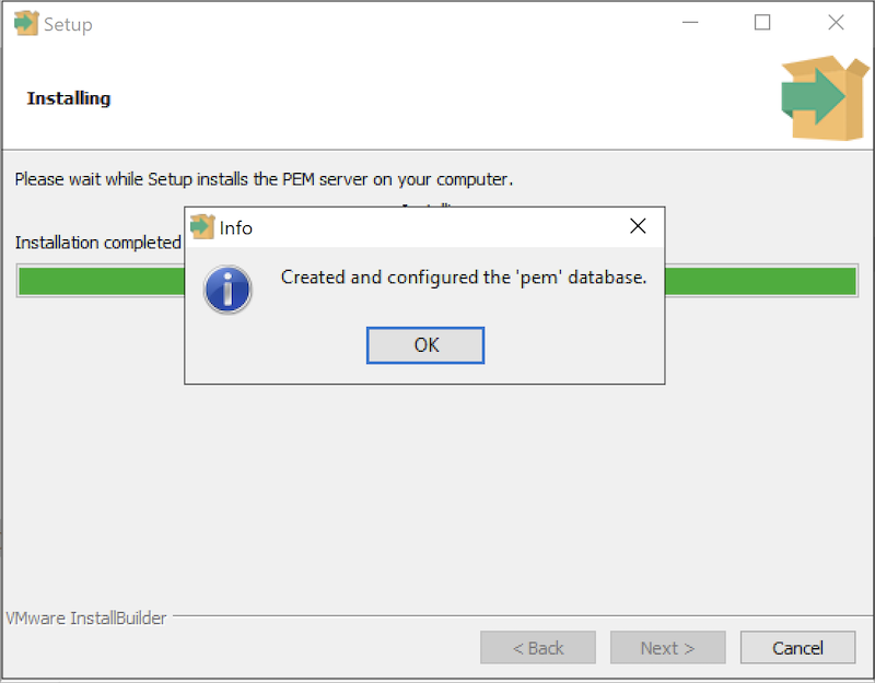PEM Server Wizard - pem database created