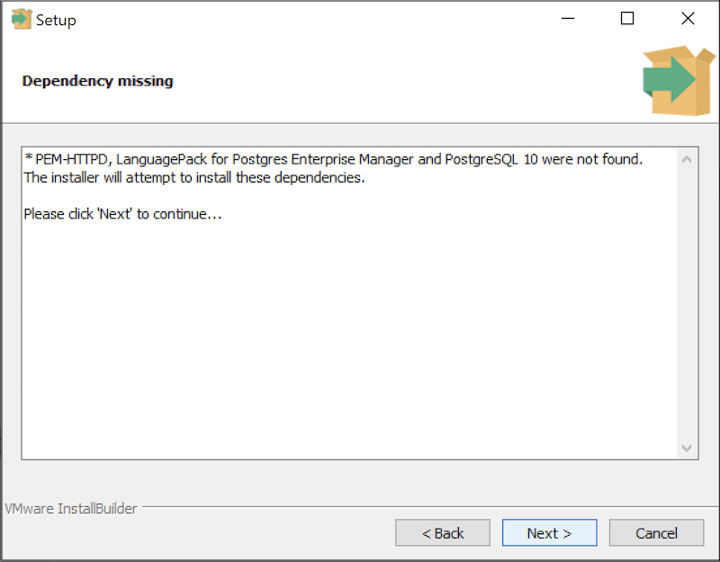 PEM Server Wizard - Missing dependencies dialog