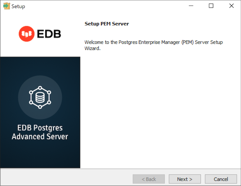 PEM Server Wizard - Welcome dialog