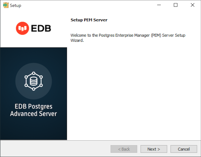The PEM Server Installer - Welcome Window