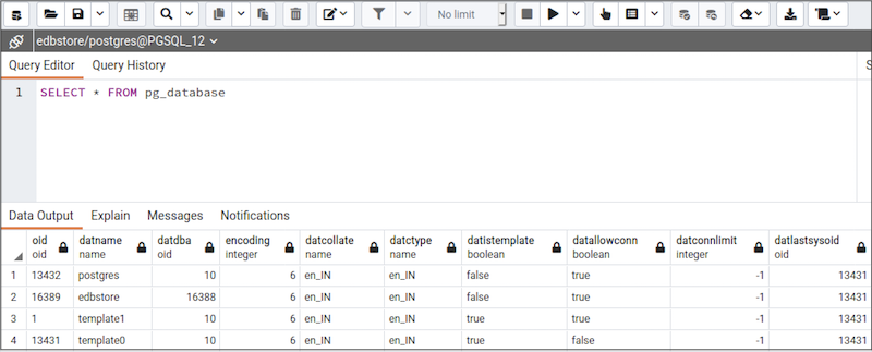 Query Tool - Data output tab