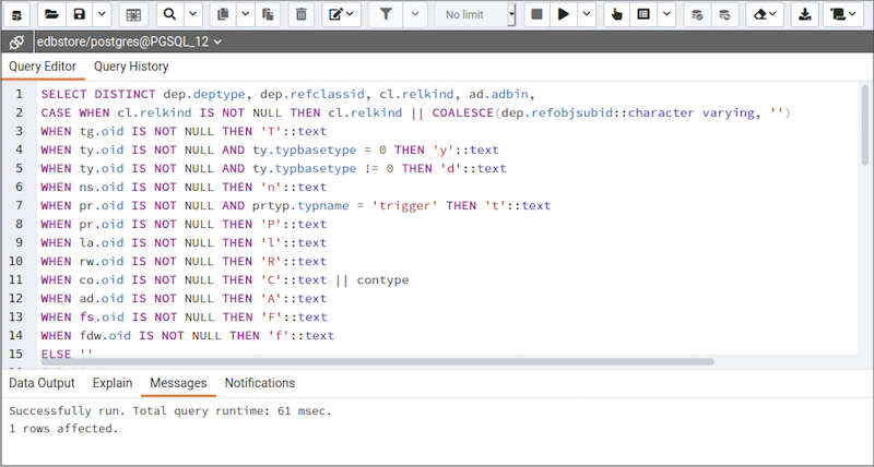 Query Tool - Messages tab