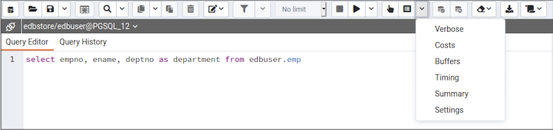 Query Tool - Toolbar Explain button