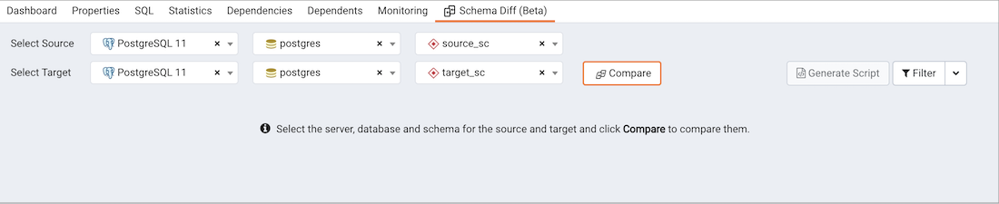 Schema Diff dialog - Compare button