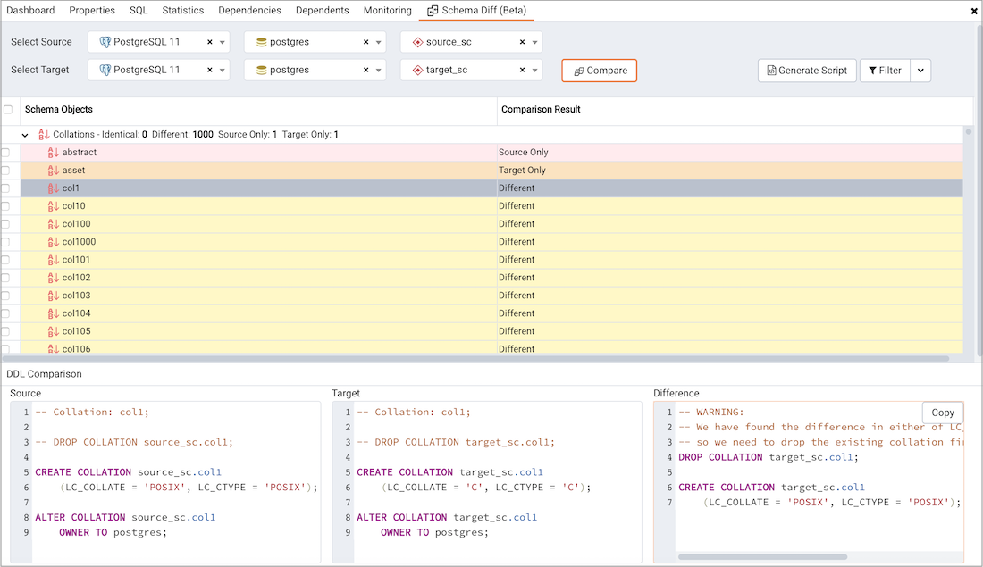 Schema Diff dialog - Generate Script button