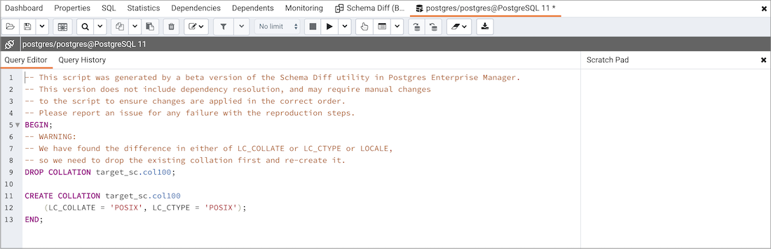 Schema Diff dialog - Generate Script - Query Editor