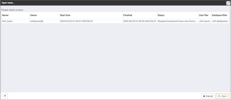 Opening an existing trace
