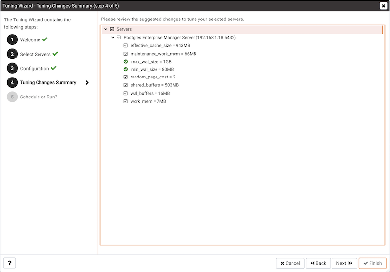 The Tuning Changes Summary dialog