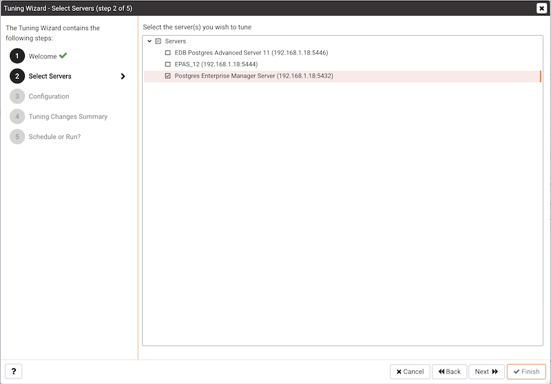 The Select Servers dialog