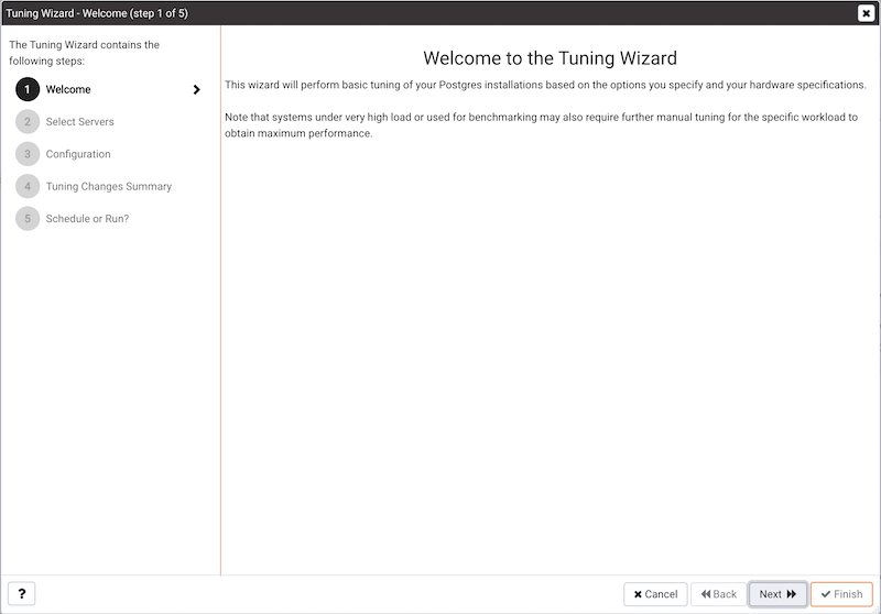 The Tuning Wizard Welcome dialog