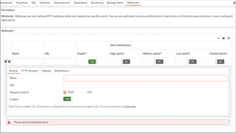 Webhooks - Add New Webhook - General Tab