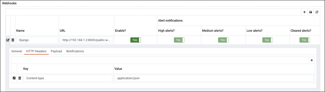 Webhooks - Add New Webhook - HTTP Headers Tab