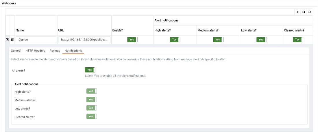 Webhooks - Add New Webhook - Notifications Tab