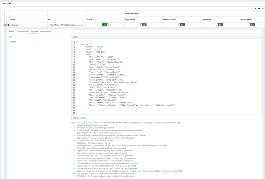 Webhooks - Add New Webhook - Payload Tab