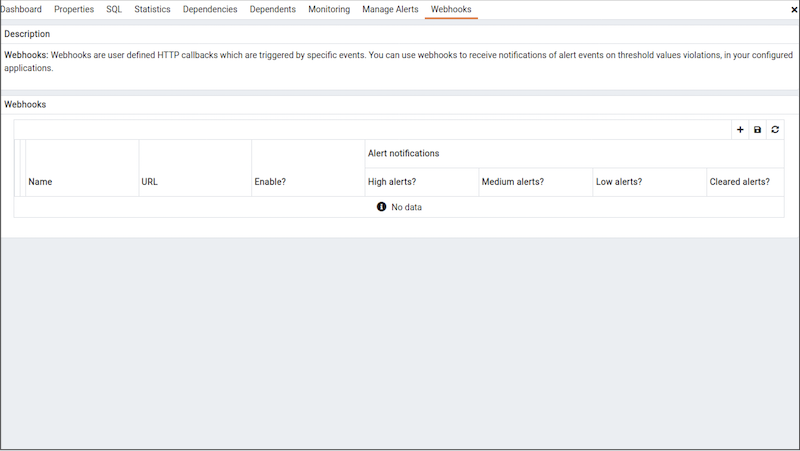 Webhooks tab