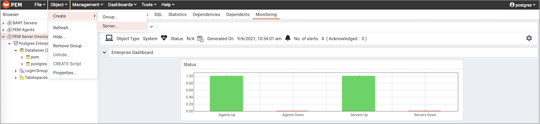 Accessing the Create – Server dialog