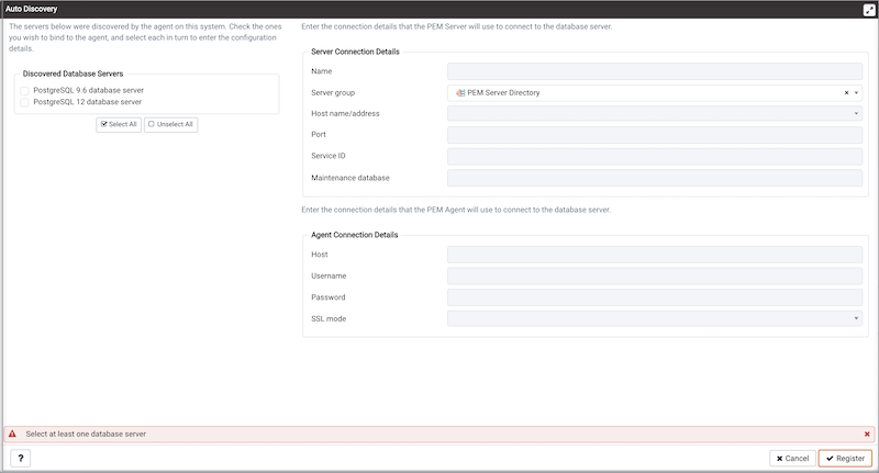 The PEM Auto Discovery dialog
