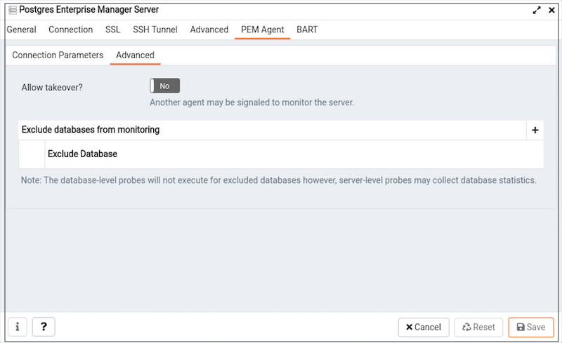 The PEM Agent Advanced tab of the Create – Server dialog