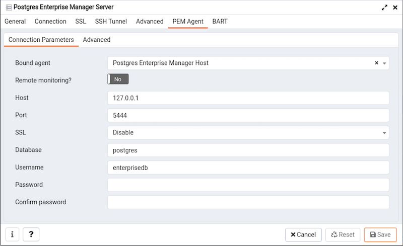 The PEM Agent tab of the Create – Server dialog