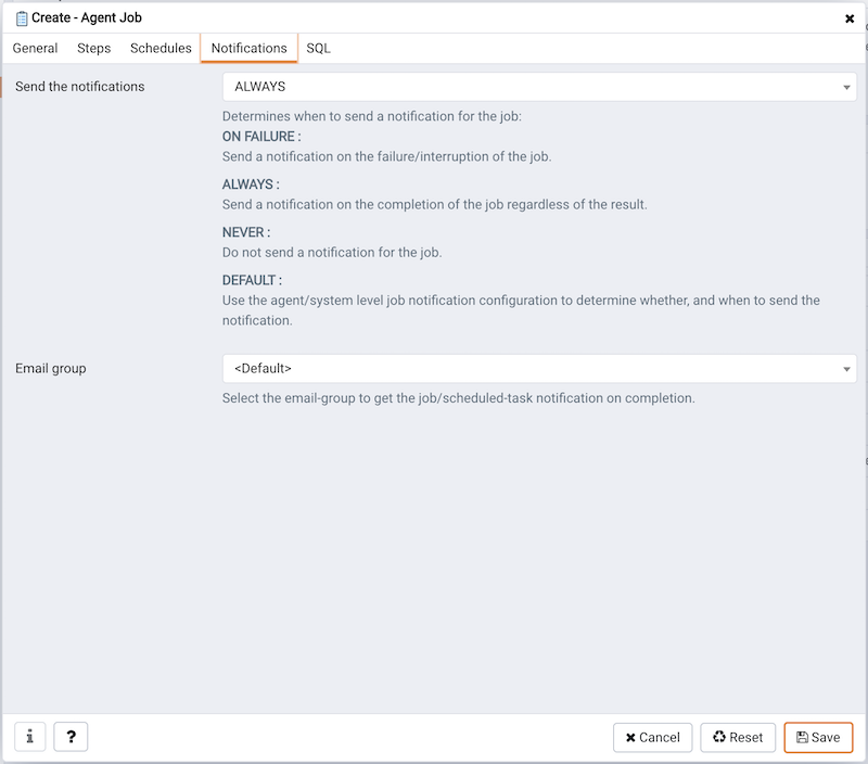PEM scheduled job notifications tab