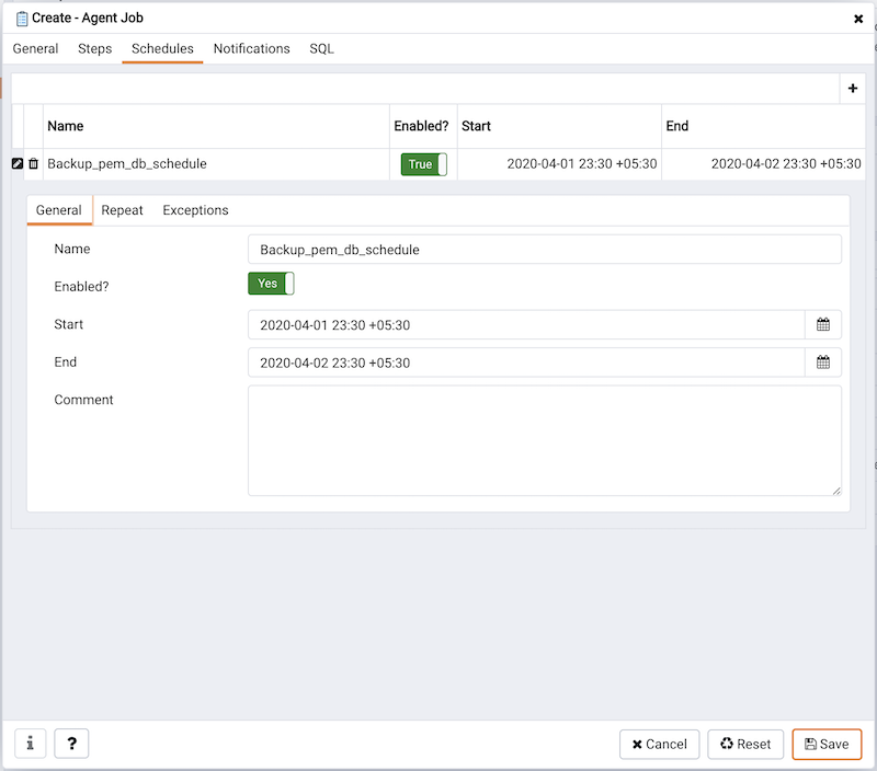PEM scheduled job dialog add schedule tab